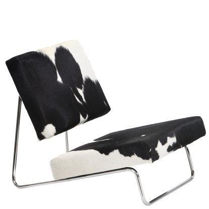Hirche Loungesessel, Kuhfell, schwarz / weiß, Verchromt, ohne Fußhocker