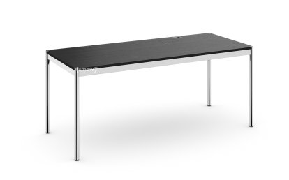 USM Haller Tisch Plus, 175 x 75 cm, 06-Eiche lackiert schwarz, Klappe rechts