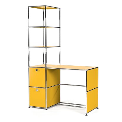 USM Haller Schreibtisch mit Regalaufsatz, Goldgelb RAL 1004
