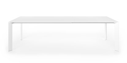 Nori Esstisch, Fenix weiß mit farbgleicher Kante, L 166-278 x B 90 cm, Aluminium weiß lackiert